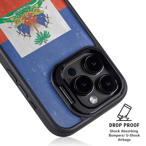 Haitian Flag Distressed iPhone 14 Pro Kickstand Case